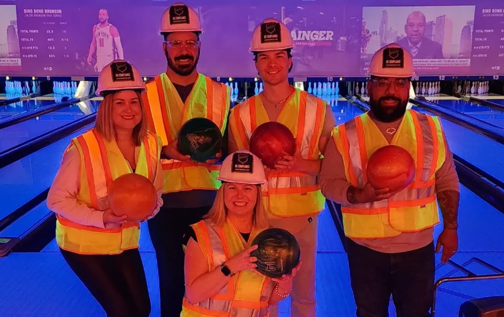 Bowling team in safety vests